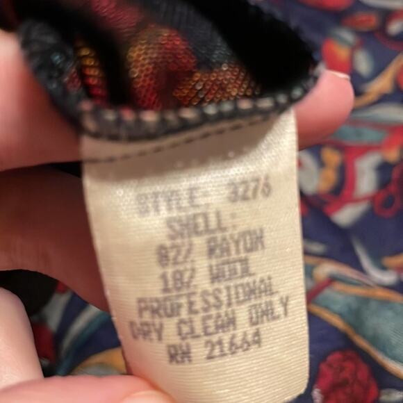 Vintage L whimsical long sleeve blouse Foxcroft bohemian floral green - Picture 8 of 8